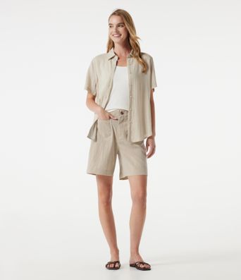 Lässige Shorts in Leinenoptik mit hohem Bund, mit Taschen - 17,78 cm Lässige Shorts in Leinenoptik mit hohem Bund, mit Taschen - 17,78 cm