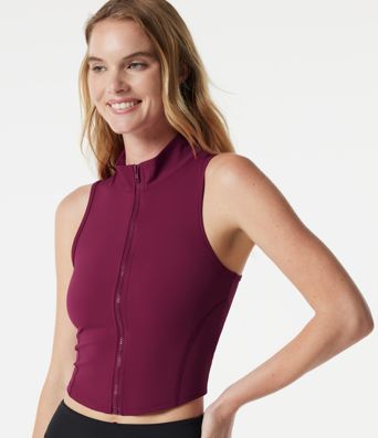 Halara UltraSculpt™ Stand Collar Zipper Curved Hem Running Tank Top