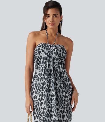 Halter Tie Back Built-in Bra Leopard Print Maxi Dress Halter Tie Back Built-in Bra Leopard Print Maxi Dress