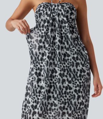 Halter Tie Back Built-in Bra Leopard Print Maxi Dress Halter Tie Back Built-in Bra Leopard Print Maxi Dress
