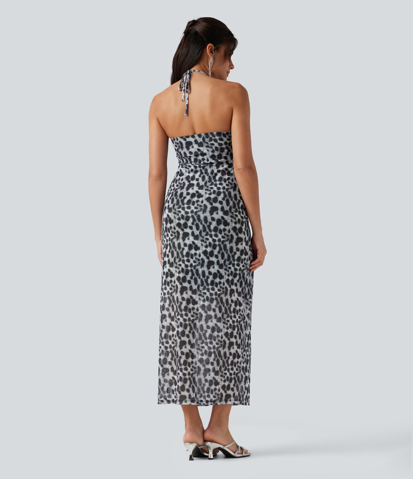 Halter Tie Back Built-in Bra Leopard Print Maxi Dress Halter Tie Back Built-in Bra Leopard Print Maxi Dress