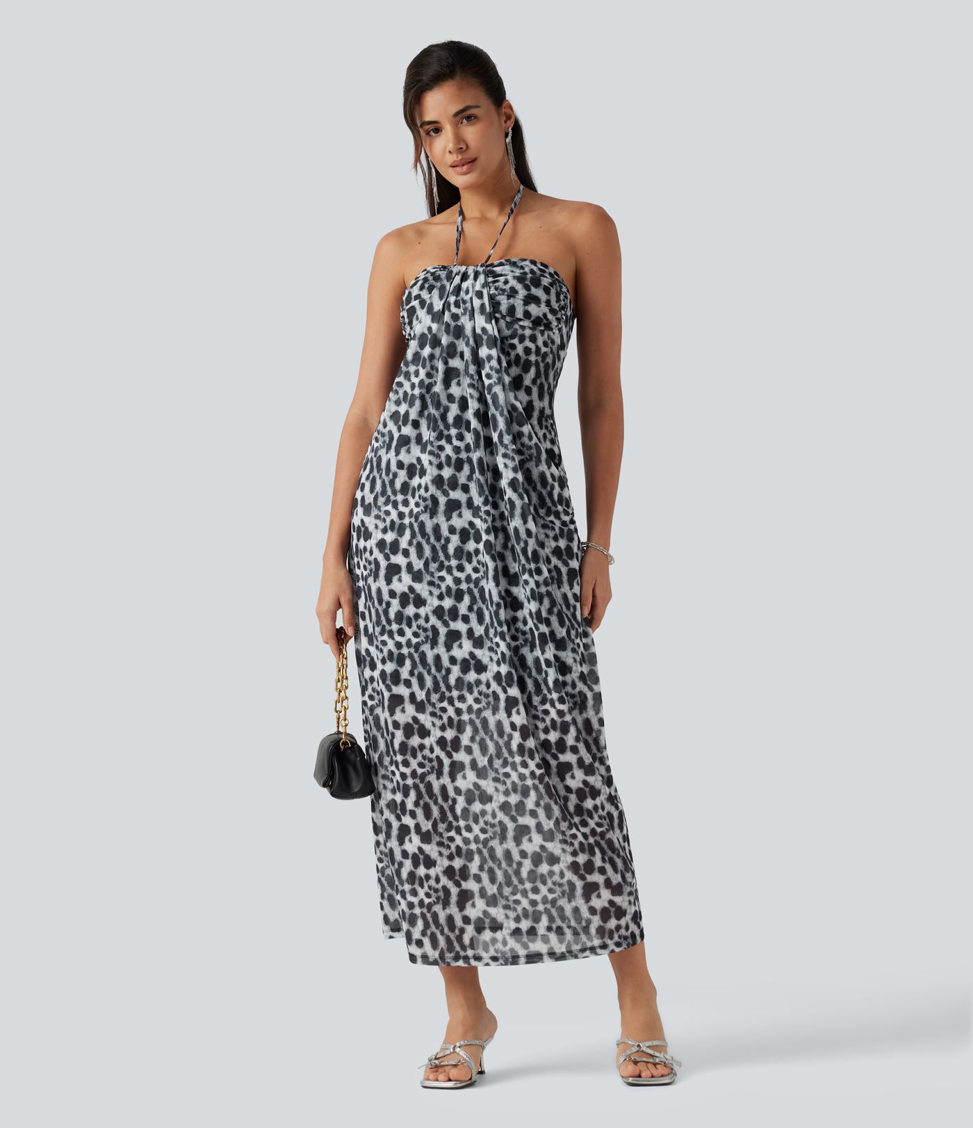 Halter Tie Back Built-in Bra Leopard Print Maxi Dress Halter Tie Back Built-in Bra Leopard Print Maxi Dress