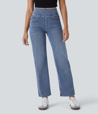 Halara Flex™ High Waisted Pockets Straight Leg Washed Casual Jeans