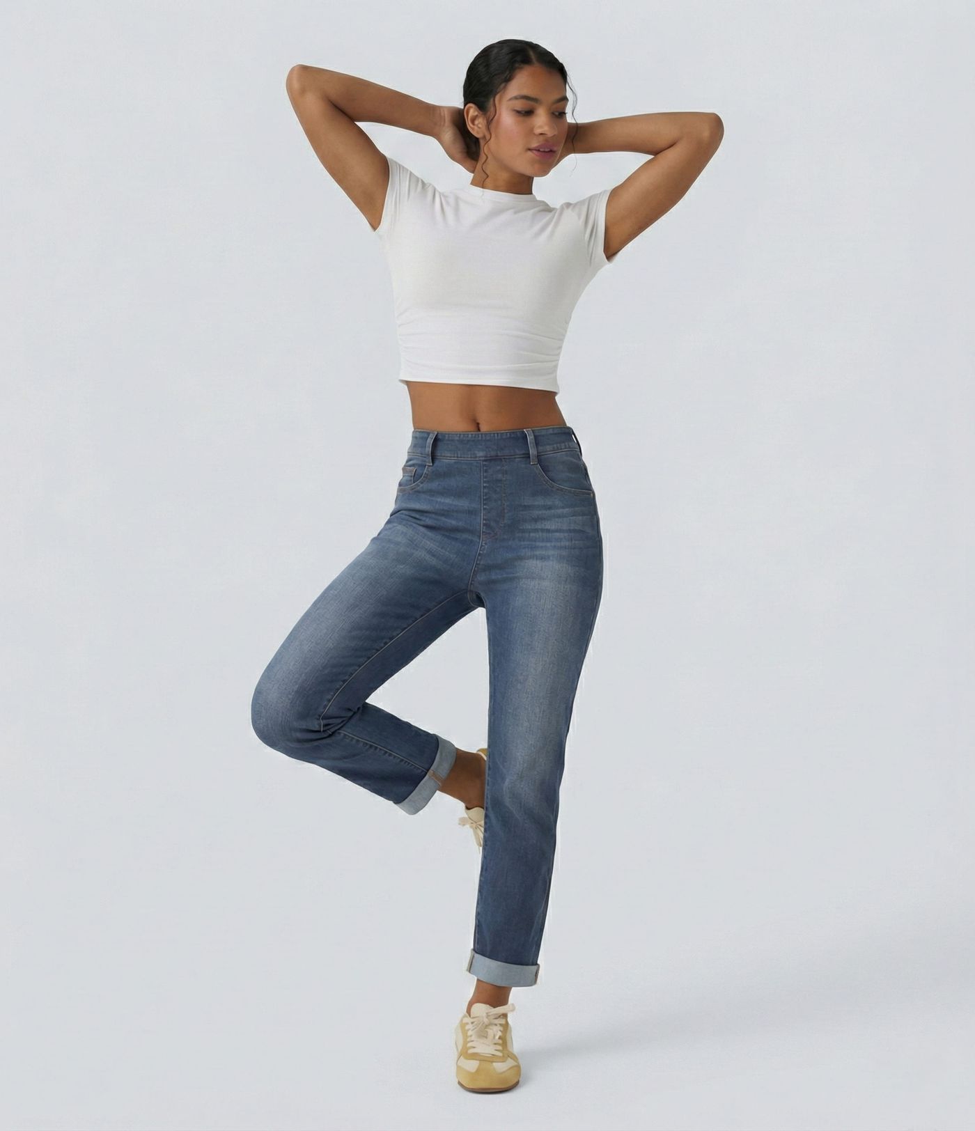 Halara Flex™ High Waisted Rolled Hem Casaul Slim Jeans with Pockets Halara Flex™ High Waisted Rolled Hem Casaul Slim Jeans with Pockets