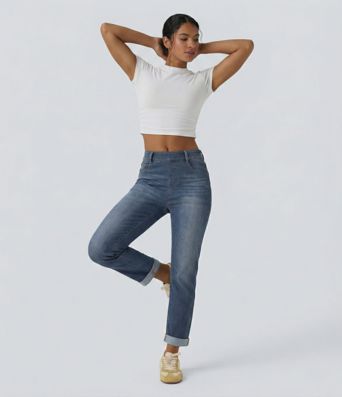 Halara Flex™ High Waisted Rolled Hem Casaul Slim Jeans with Pockets Halara Flex™ High Waisted Rolled Hem Casaul Slim Jeans with Pockets