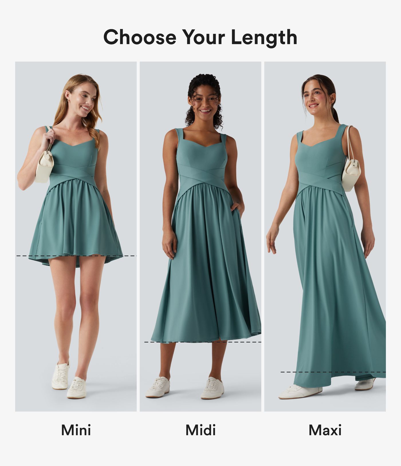 Rückenfreies, ärmelloses, fließendes Midikleid mit Seitentaschen und überkreuztem Design