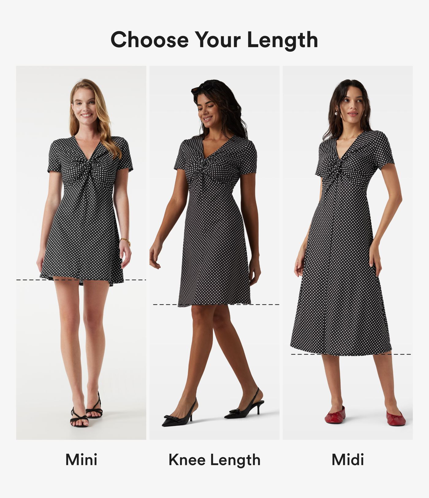 Robe mini décontractée à pois, col en V et manches courtes