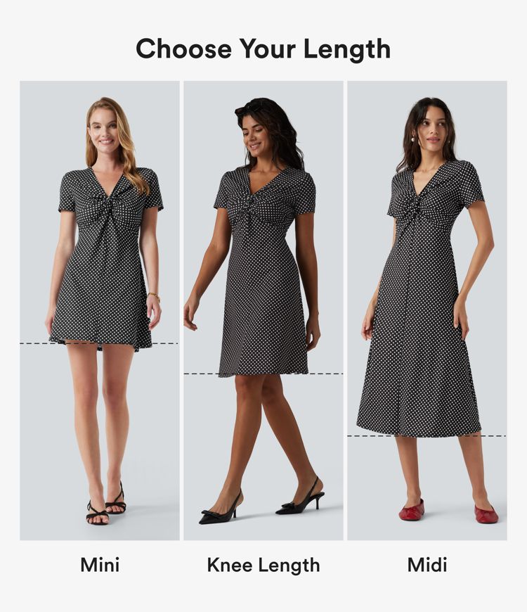 V Neck Short Sleeve Polka Dot Midi Casual Dress