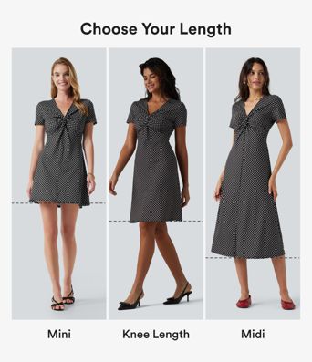 Robe casual à col V, manches courtes et imprimé à pois longueur genou