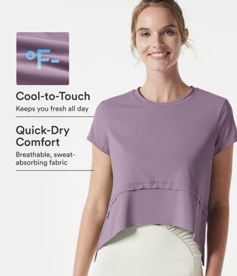 Halara UltraSculpt™ Cool Quick Dry Round Neck Short Sleeve High Low Loose Fit Running Sports Top-UPF 50+