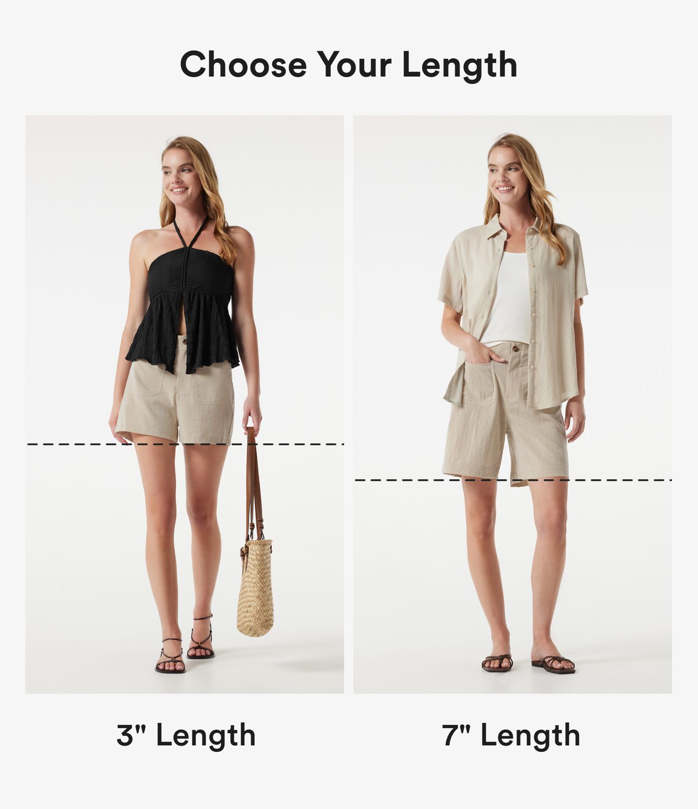Lässige Shorts in Leinenoptik mit hohem Bund, mit Taschen - 7,62 cm Lässige Shorts in Leinenoptik mit hohem Bund, mit Taschen - 7,62 cm