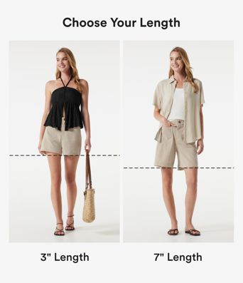 Lässige Shorts in Leinenoptik mit hohem Bund, mit Taschen - 7,62 cm Lässige Shorts in Leinenoptik mit hohem Bund, mit Taschen - 7,62 cm