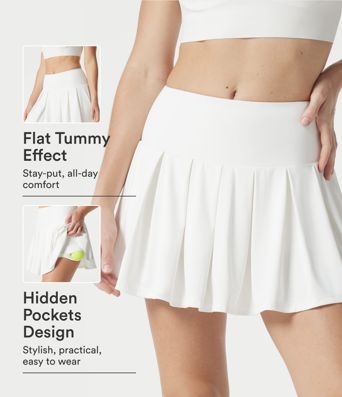 SoftlyZero™ QuickDry Mid Rise Tummy Control Pleated 2-in-1 Mini Tennis Skirt with Pockets