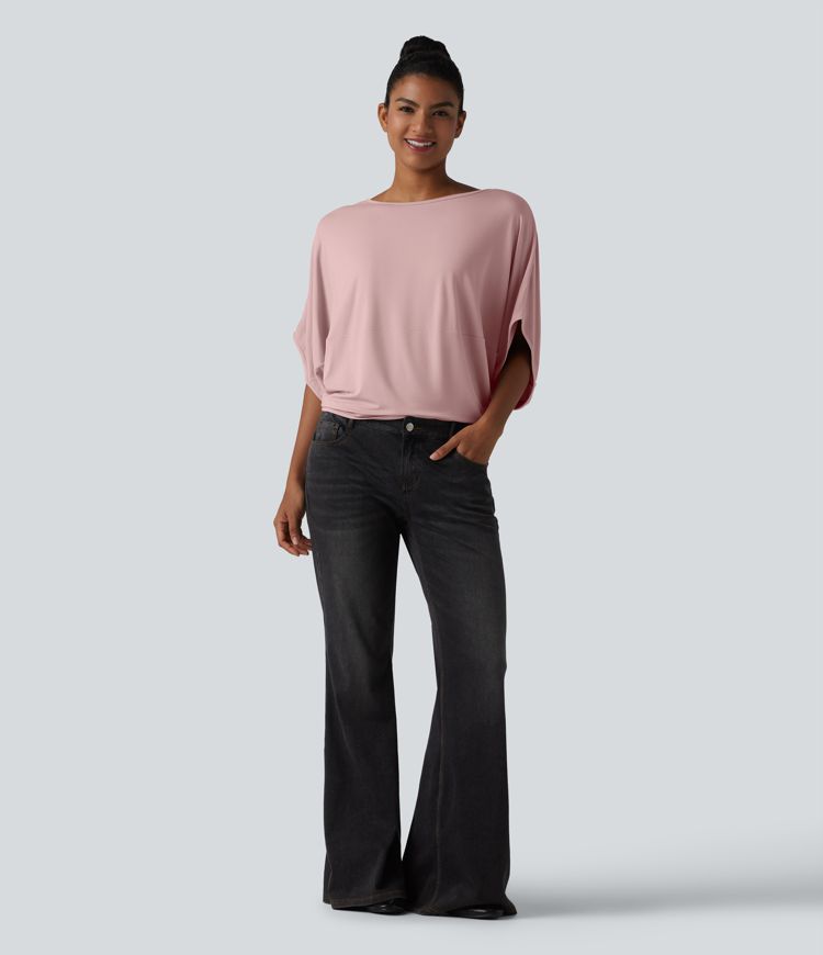 Round Neck Batwing Sleeve Relaxed Casual Top Round Neck Batwing Sleeve Relaxed Casual Top