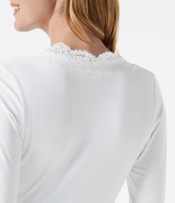 SoftlyZero™ Plush Long Sleeve Thumb Hole Tie Front Contrast Lace Cropped Yoga Sports Top