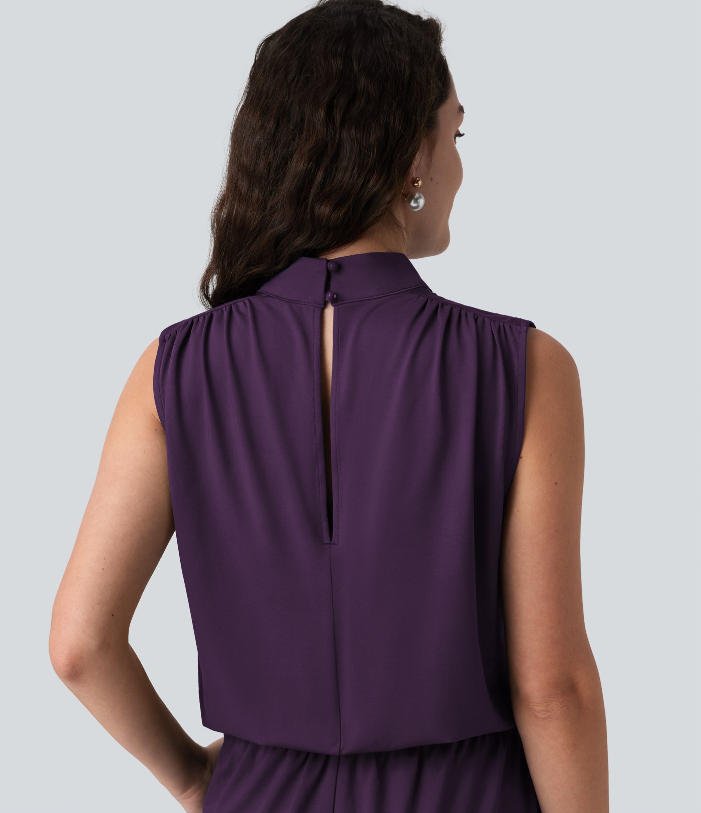 Stand Collar Sleeveless Straight Leg Bridesmaid And Wedding Guest Jumpsuit with Pockets-Easy Peezy