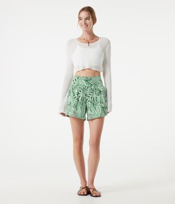 Hochtaillierte 2-in-1-Shorts mit tropischem Pflanzenmuster, mit Taschen - 12,7 cm Hochtaillierte 2-in-1-Shorts mit tropischem Pflanzenmuster, mit Taschen - 12,7 cm