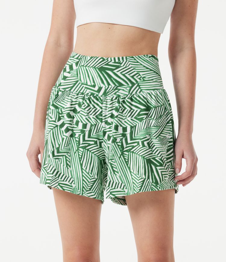Hochtaillierte 2-in-1-Shorts mit tropischem Pflanzenmuster, mit Taschen - 12,7 cm Hochtaillierte 2-in-1-Shorts mit tropischem Pflanzenmuster, mit Taschen - 12,7 cm