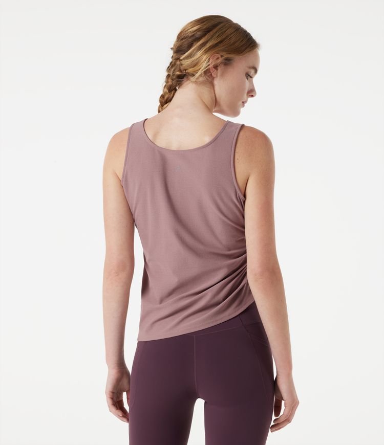 Débardeur de yoga à encolure en V, ourlet asymétrique et fronces latérales