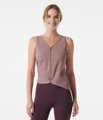 Débardeur de yoga à encolure en V, ourlet asymétrique et fronces latérales