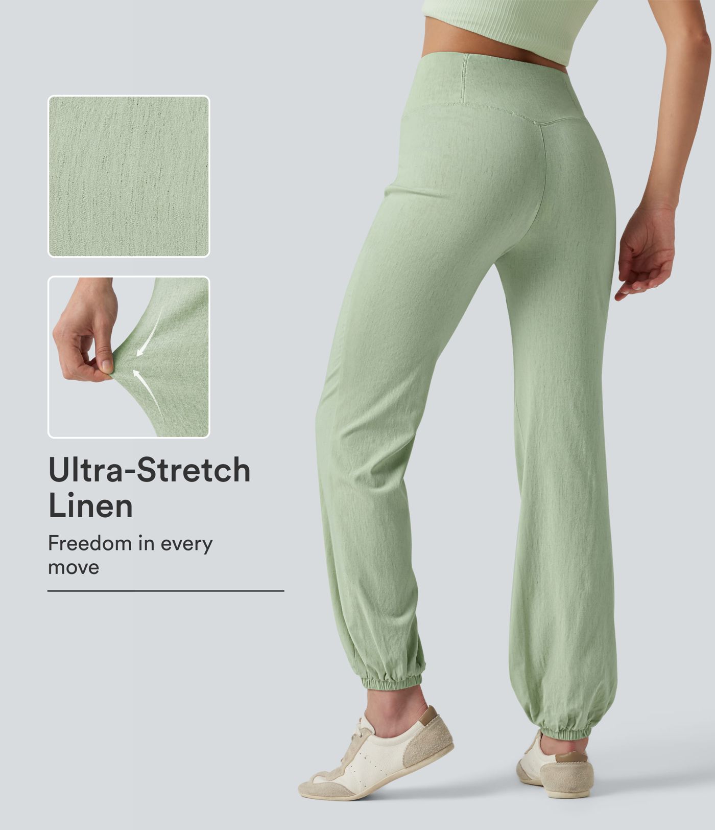 Crossover High-waisted Casual Stretch Linen Balloon Joggers with Pockets Crossover High-waisted Casual Stretch Linen Balloon Joggers with Pockets