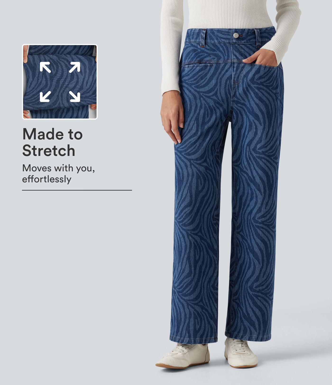 Halara Flex™ Mid Rise Casual Straight Leg Jeans with Pockets Halara Flex™ Mid Rise Casual Straight Leg Jeans with Pockets