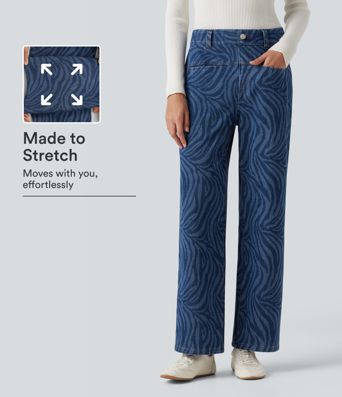 Halara Flex™ Mid Rise Casual Straight Leg Jeans with Pockets Halara Flex™ Mid Rise Casual Straight Leg Jeans with Pockets