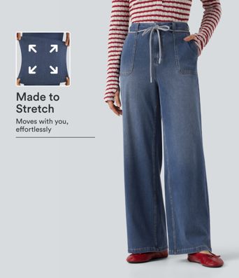 Halara Flex™ Mid Rise Drawstring Casual Baggy Straight Leg Jeans with Pockets