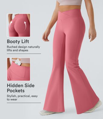 DayStretch High Waisted Crossover Pocket Ruched Butt Lifting Yoga Leggings
