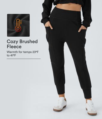 Pantalon de jogging cargo décontracté en polaire à taille haute avec poches rabattables