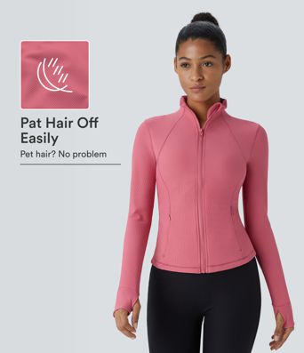 Patitoff® Tierhaarresistente, kurz geschnittene Freizeitjacke mit Stehkragen, Reißverschluss, Seitentaschen und Daumenloch