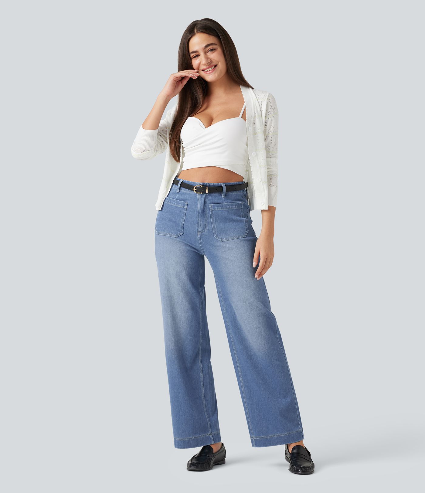 Halara Flex™ High Waisted Straight Leg Casual Jeans with Pockets Halara Flex™ High Waisted Straight Leg Casual Jeans with Pockets