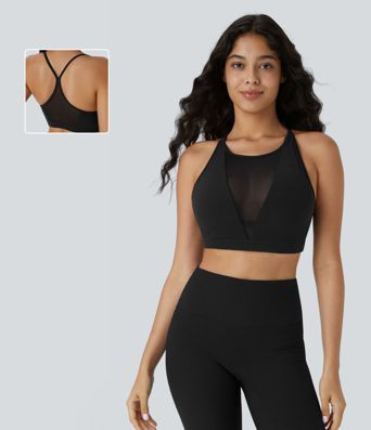 SoftlyZero™ Brassière de yoga à faible maintien avec dos en résille contrastante - UPF50+