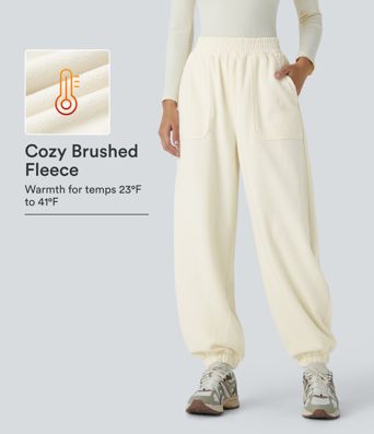 Pantalones de camping de polar con cintura alta y bolsillos Pantalones de camping de polar con cintura alta y bolsillos