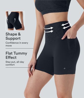 Halara UltraSculpt™ SoCinched Hohe Taille Bauchkontrolle Kontrast Spitzen Radlerhose 5'' mit Taschen