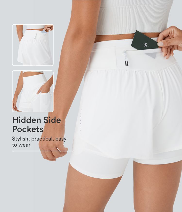 SpeedWave™ SoCinched shorts para correr 2 en 1 de tiro alto, moldeadores del abdomen, con bolsillos reflectantes y malla en contraste de secado rápido SpeedWave™ SoCinched shorts para correr 2 en 1 de tiro alto, moldeadores del abdomen, con bolsillos reflectantes y malla en contraste de secado rápido