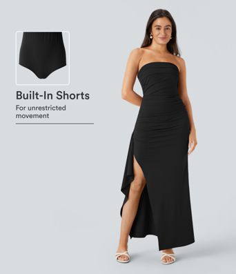 Tube Ruched Ruffle 2-in-1 Maxi Dress