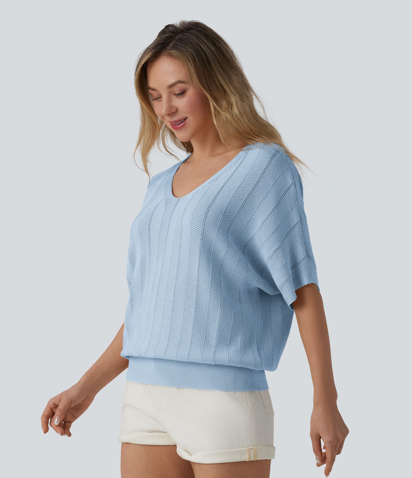 V Neck Short Sleeve Casual Jumper