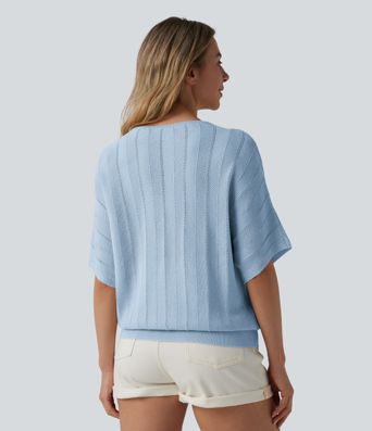 V Neck Short Sleeve Casual Jumper