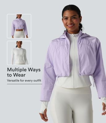 Durable Water Repellent Hooded Thumb Holes Curved Hem Running 3-in-1 Jacket with Pockets