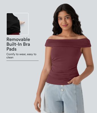 Off Shoulder Ruched Skinny Casual Top Off Shoulder Ruched Skinny Casual Top