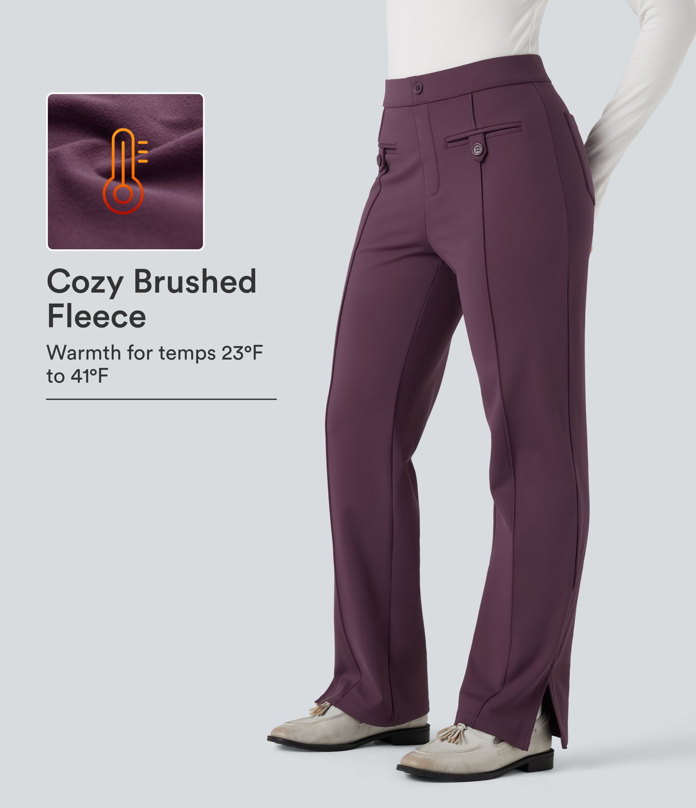 SoftlyZero™ Plush Thermal Mid Rise Split Hem Straight Leg Work Pants with Pockets SoftlyZero™ Plush Thermal Mid Rise Split Hem Straight Leg Work Pants with Pockets