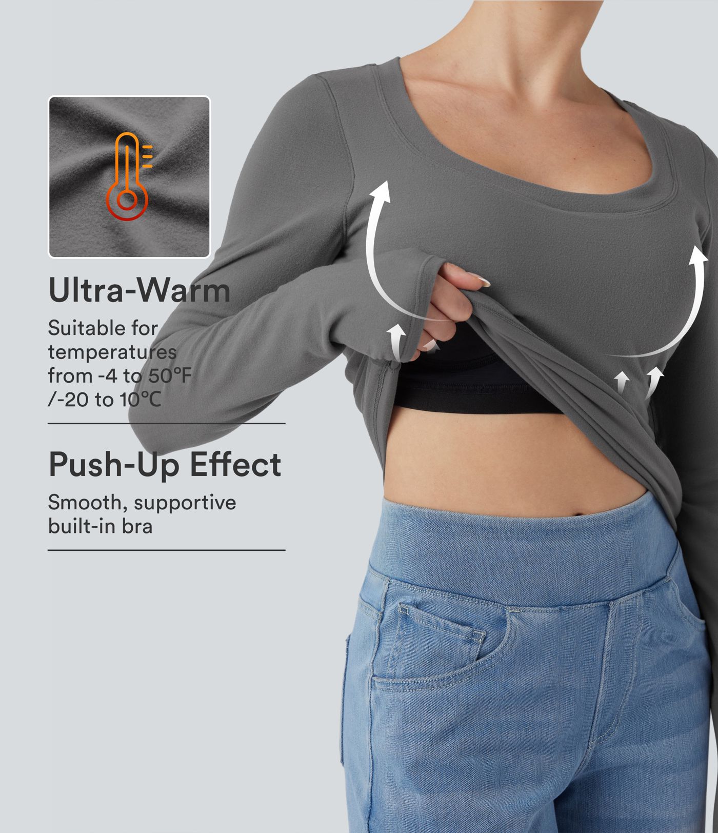 Halara HeatCore Scoop Neck Push-Up Long Sleeve Casual Warming Top DD-F Cups Halara HeatCore Scoop Neck Push-Up Long Sleeve Casual Warming Top DD-F Cups