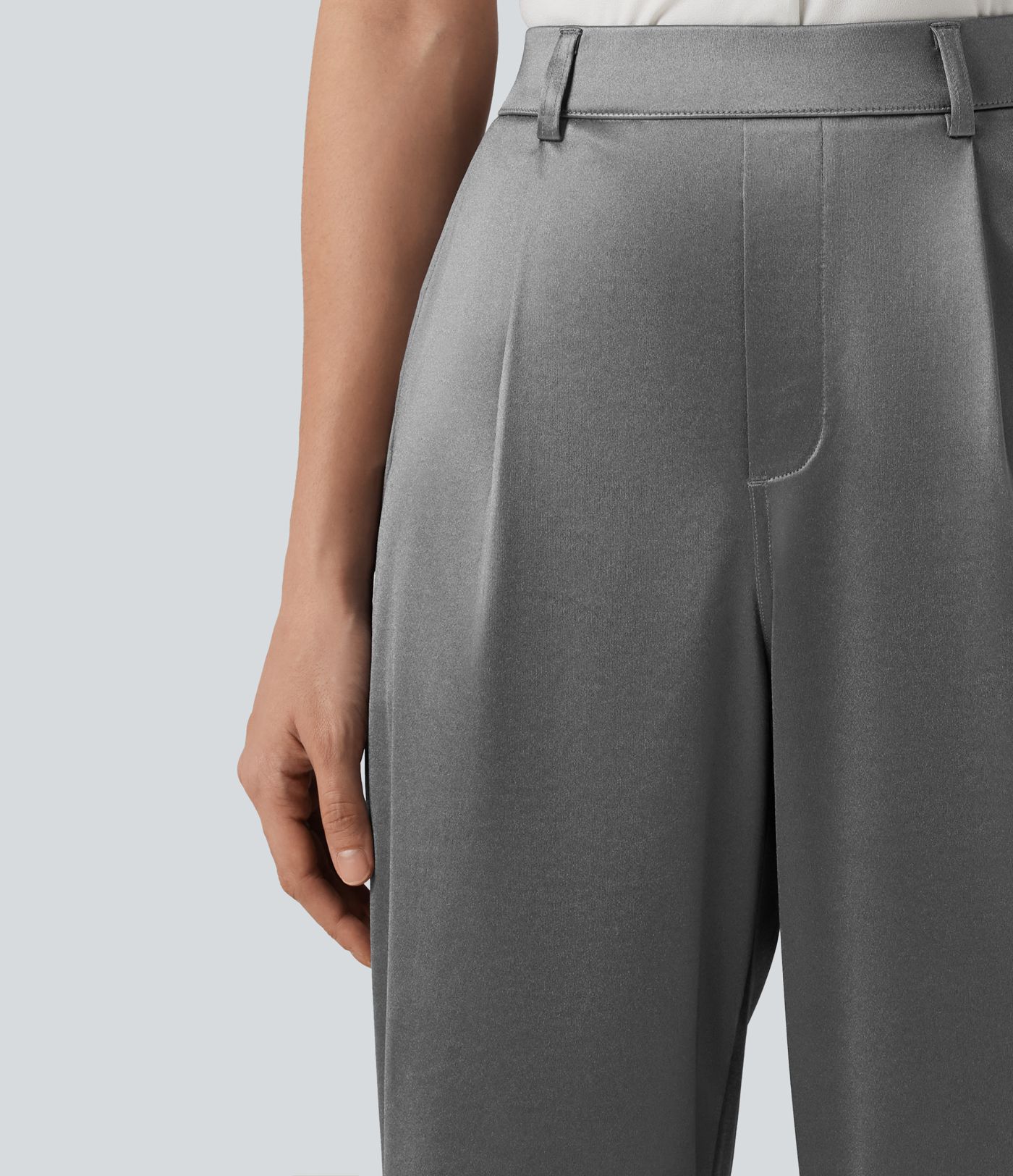 High Waisted Straight Leg Satin Work Pants with Pockets