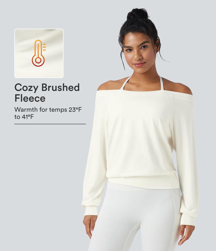Off-shoulder Long Sleeve Fleece Yoga Sports Top Off-shoulder Long Sleeve Fleece Yoga Sports Top
