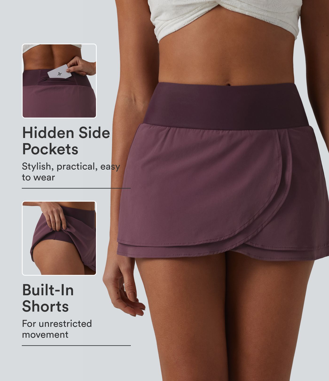 Slip bikini a vita alta 2-in-1 con tasca