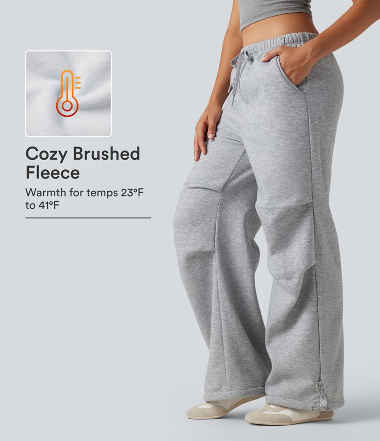 High Waisted Drawstring Ruched Fleece Casual Baggy Pants with Pockets High Waisted Drawstring Ruched Fleece Casual Baggy Pants with Pockets