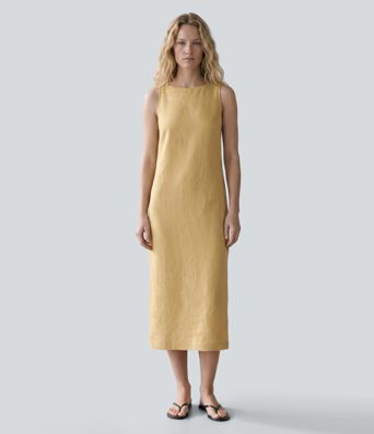 Ärmelloses Midi-Freizeitkleid mit U-Boot-Ausschnitt Ärmelloses Midi-Freizeitkleid mit U-Boot-Ausschnitt