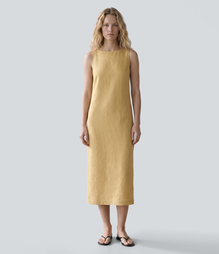 Ärmelloses Midi-Freizeitkleid mit U-Boot-Ausschnitt Ärmelloses Midi-Freizeitkleid mit U-Boot-Ausschnitt