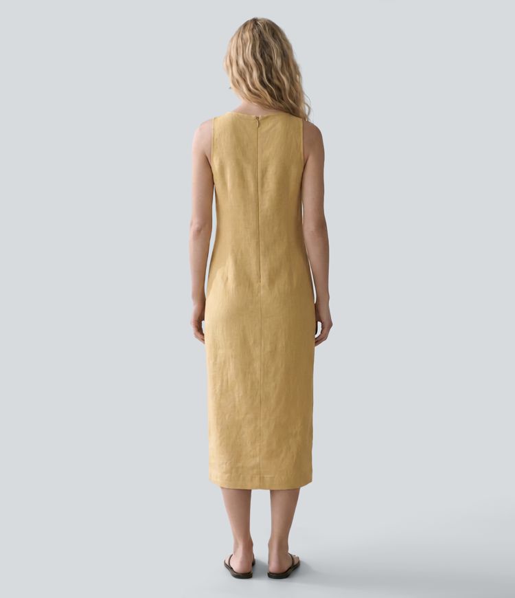 Ärmelloses Midi-Freizeitkleid mit U-Boot-Ausschnitt Ärmelloses Midi-Freizeitkleid mit U-Boot-Ausschnitt
